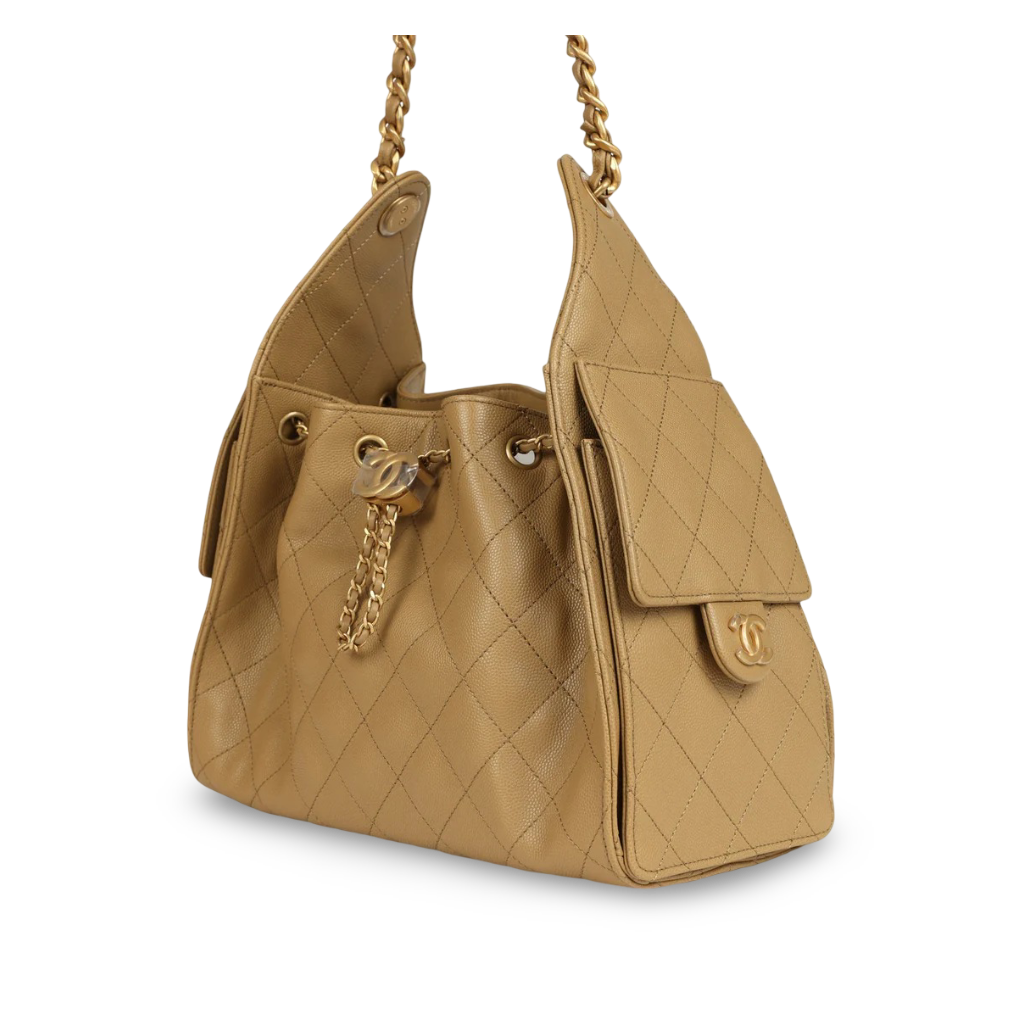 Chanel Quilted Caviar Small 25 Bag - GHW / Beige