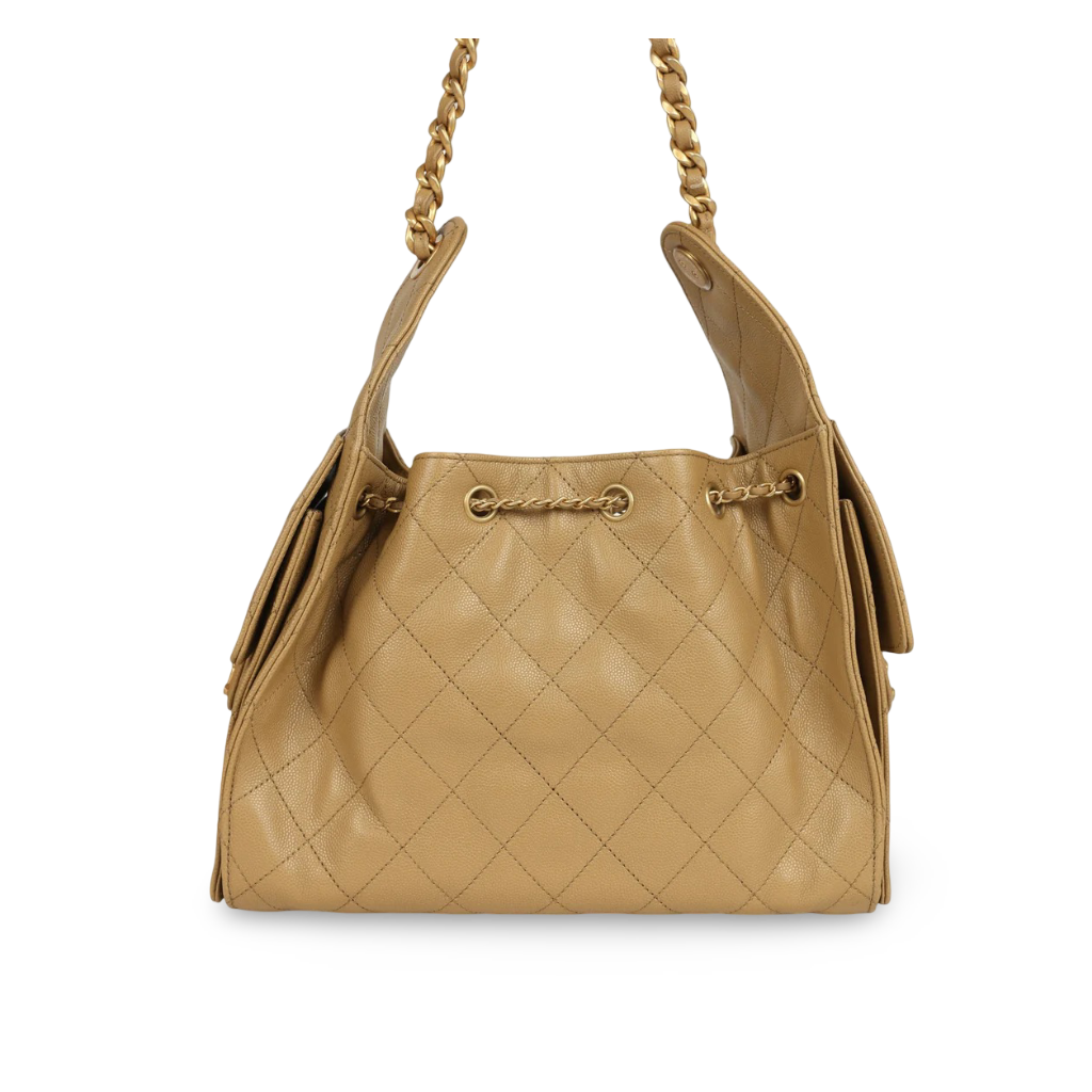 Chanel Quilted Caviar Small 25 Bag - GHW / Beige