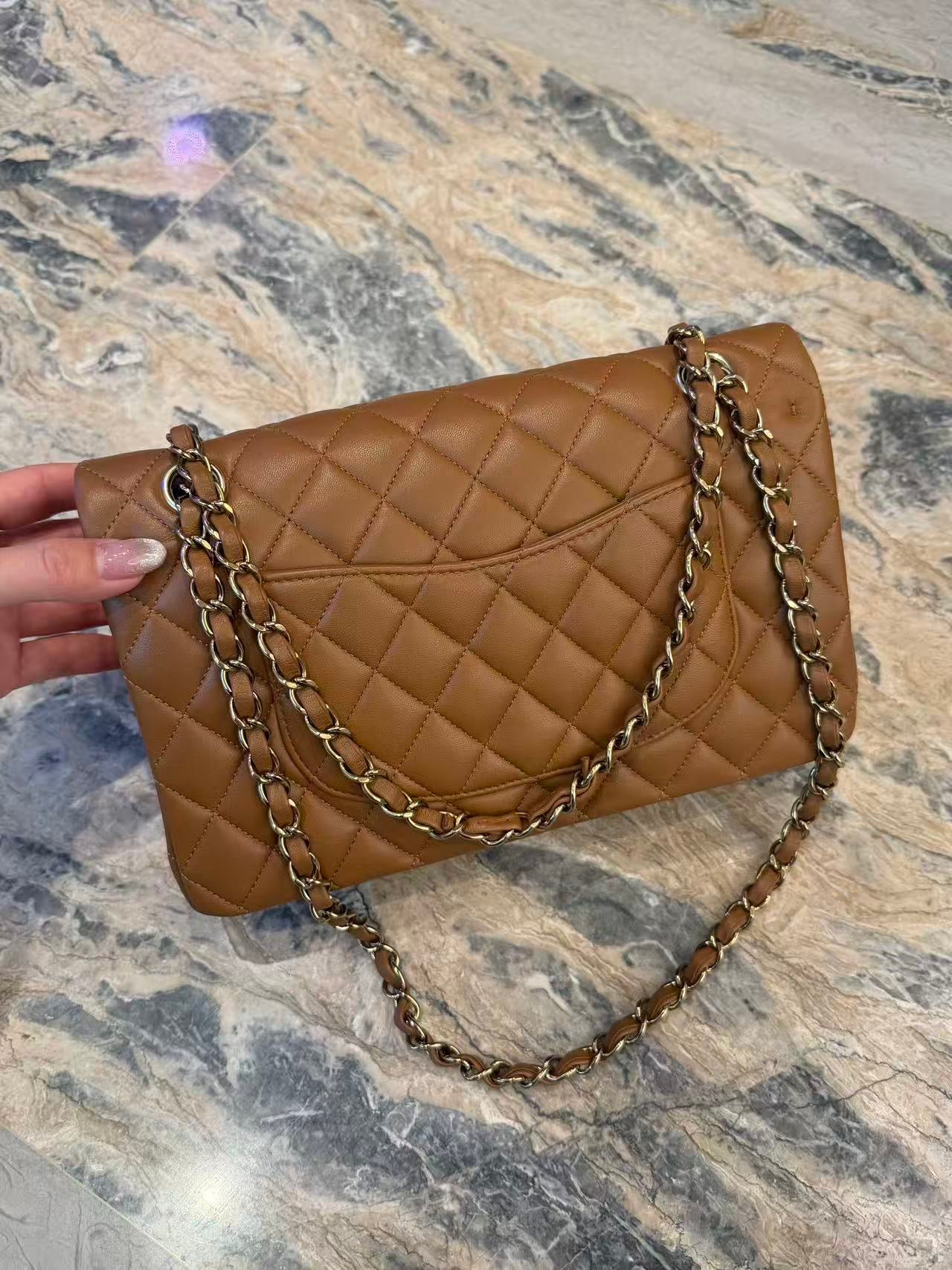 Chanel Quilted Lambskin Medium Double Flap - GHW/ Carmel