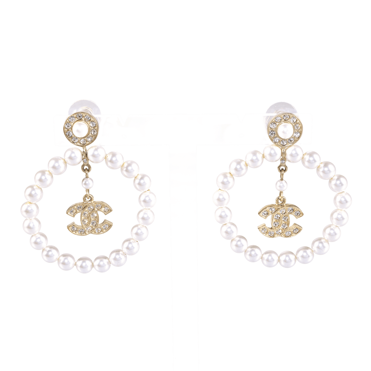 Chanel 20B Crystal Pearl Large Hoop Earrings - GHW