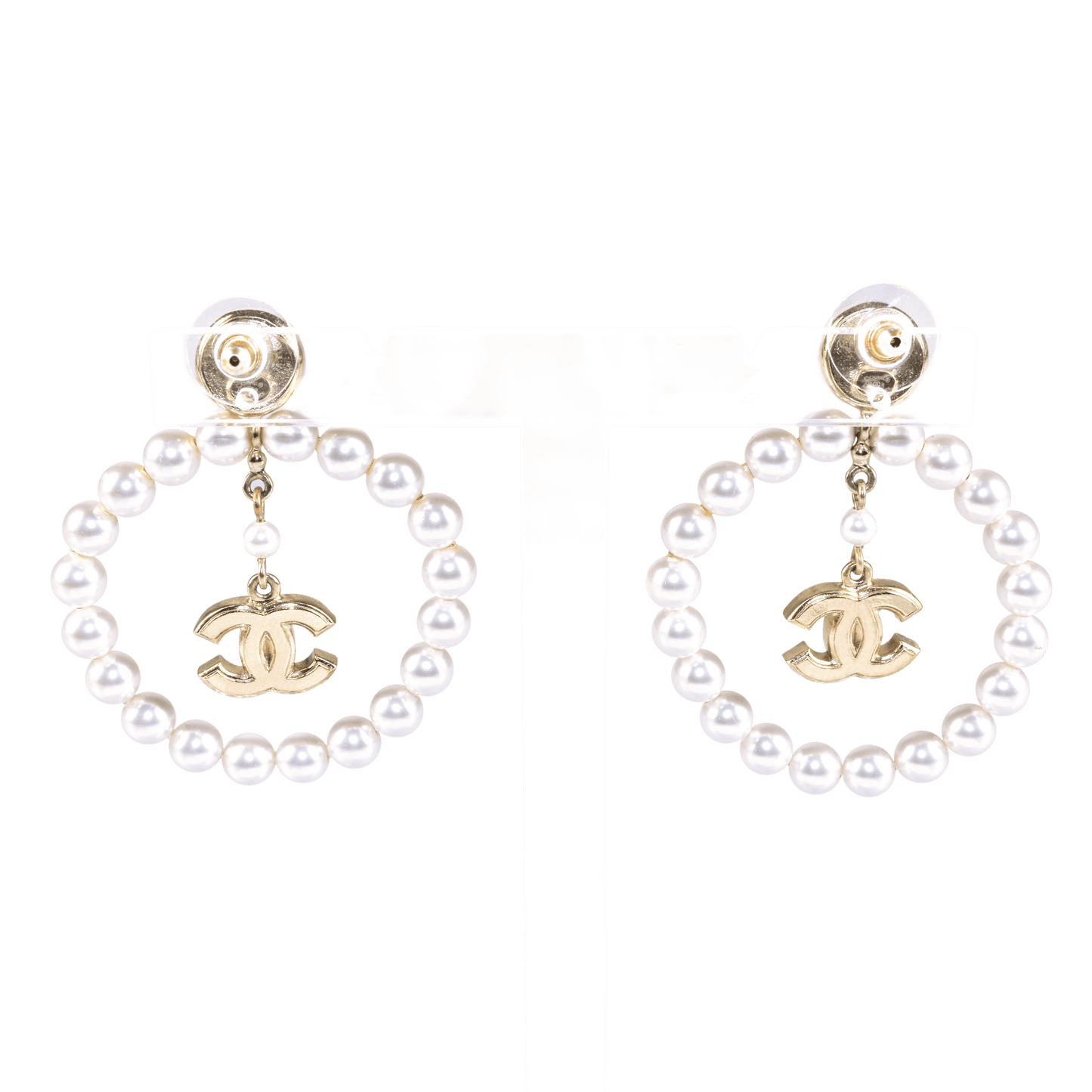 Chanel 20B Crystal Pearl Large Hoop Earrings - GHW