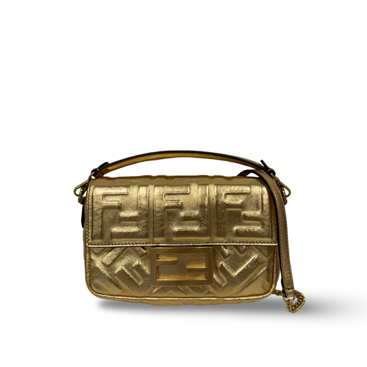 Fendi Vitello Catalan Mini Mirror FF 1974 Embossed Baguette - GHW / Gold