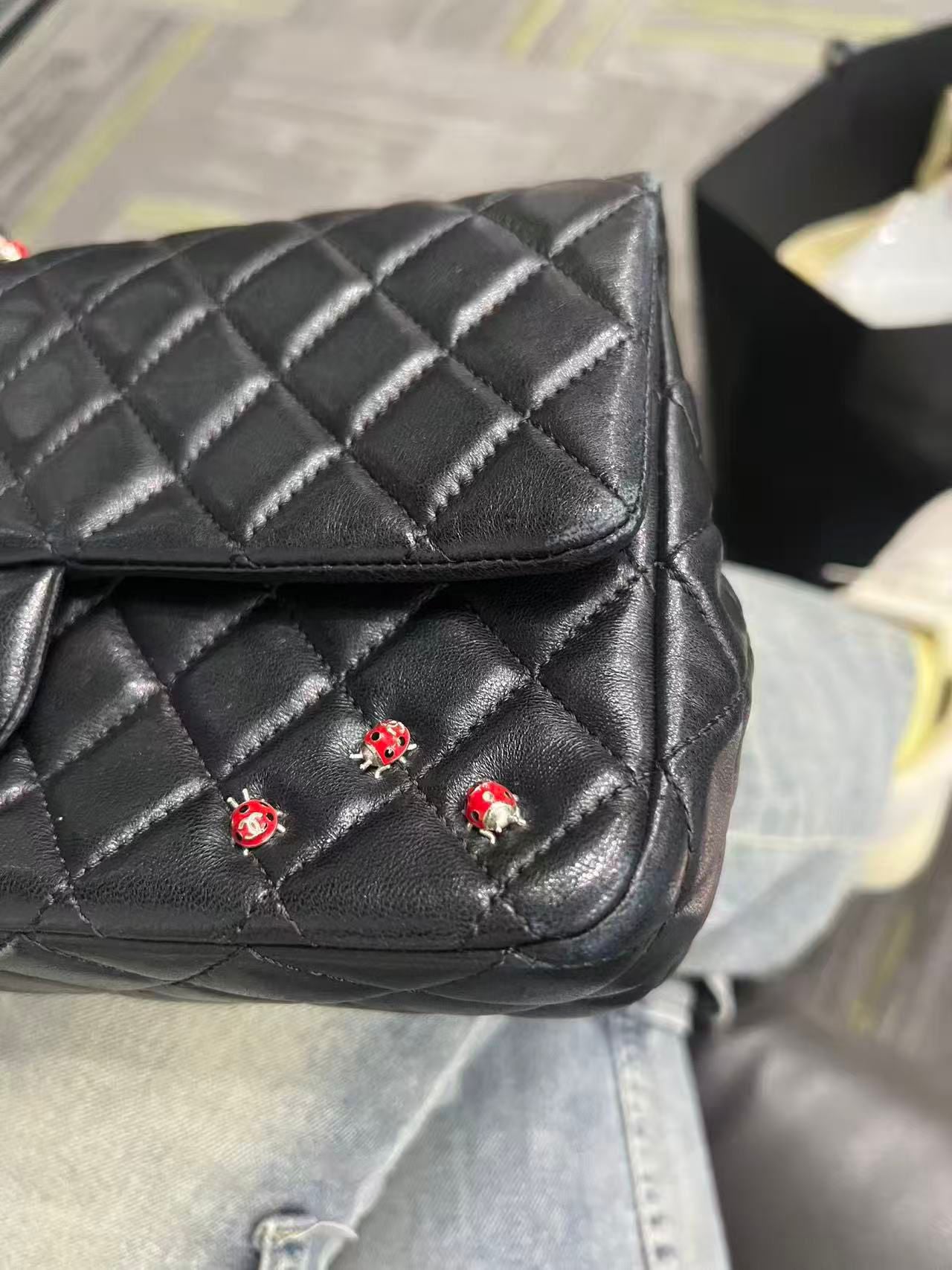 Chanel Quilted Lambskin Ladybug Mini Rectangular Single Flap Bag - SHW / Black