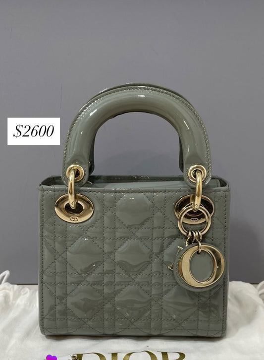 Dior Cannage Patent Mini Lady Dior Bag - GHW / Gray