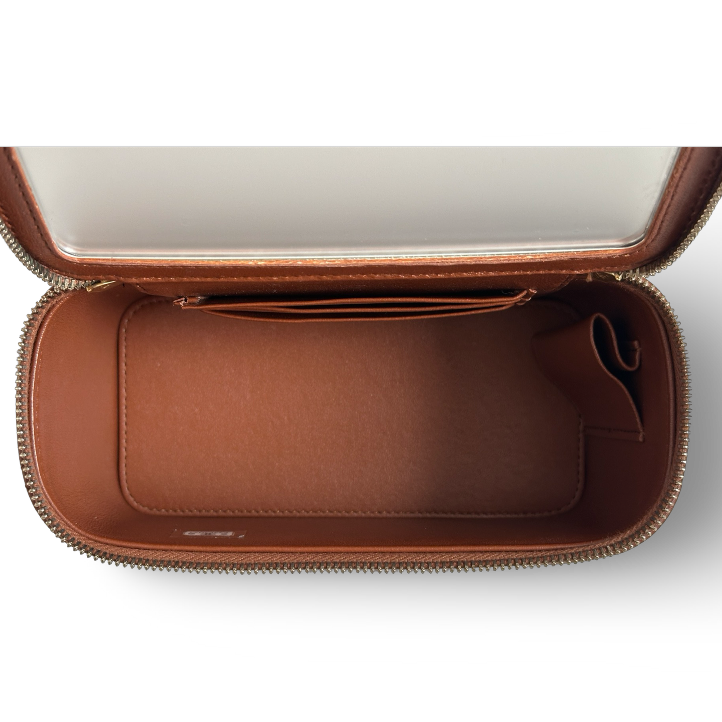 Chanel Classic Shiny Calfskin Top Handle Medium Vanity Case Carmel
