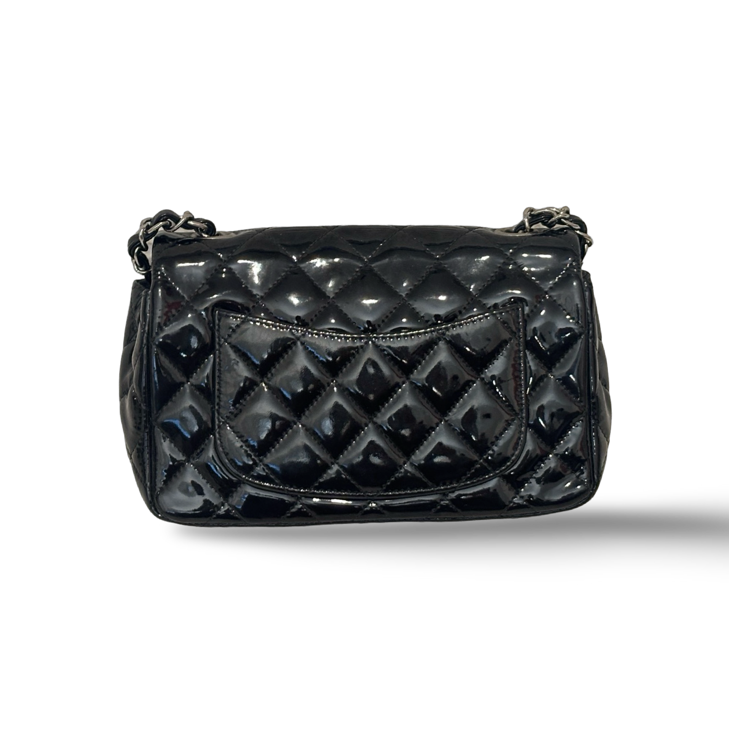 Chanel Classic Patent Rectangular Flap Silver (Black)