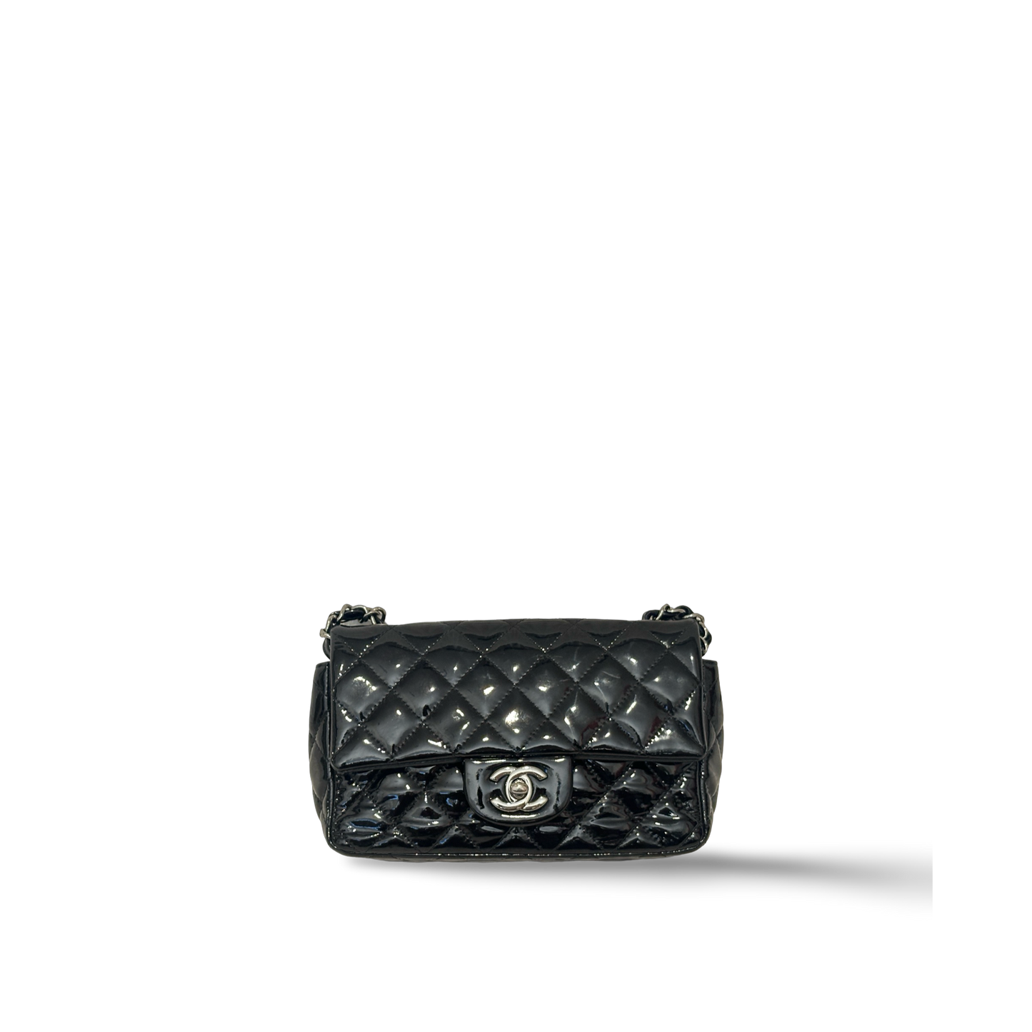Chanel Classic Patent Rectangular Flap Silver (Black)