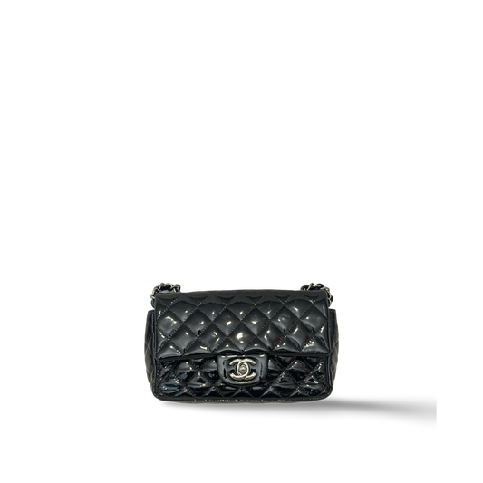 Chanel Classic Patent Rectangular Flap Silver (Black)