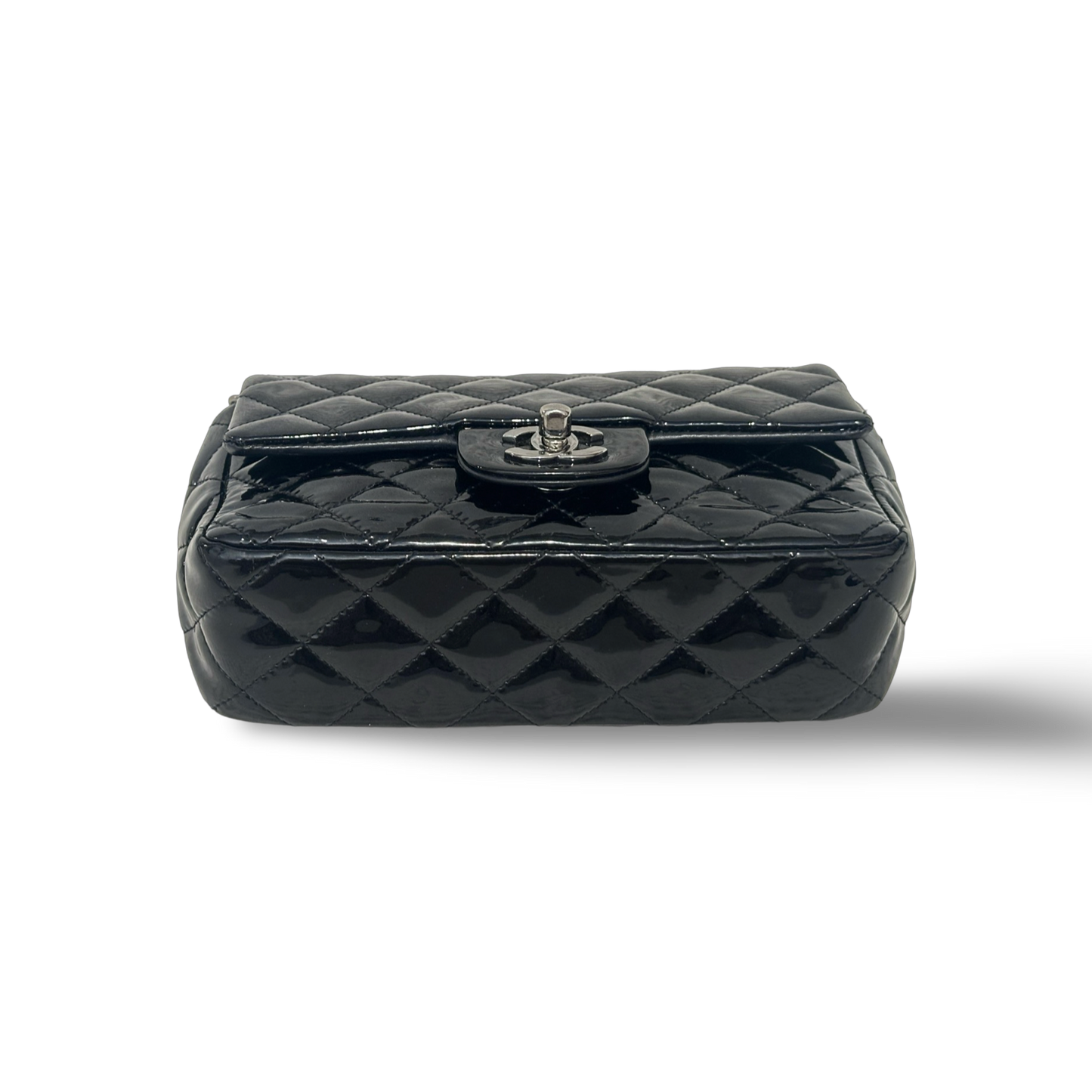 Chanel Classic Patent Rectangular Flap Silver (Black)