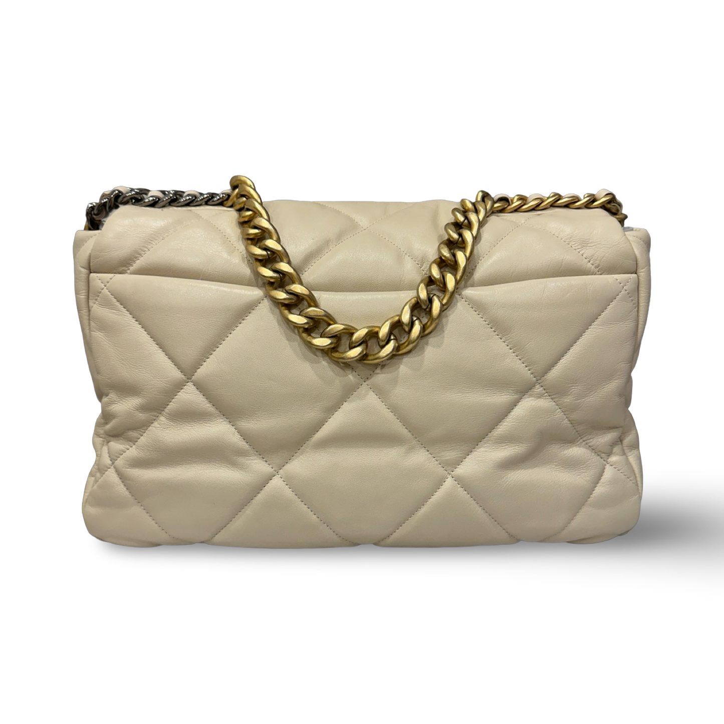 Chanel Quilted Lambskin Maxi 19 bag Bag - GHW / Beige