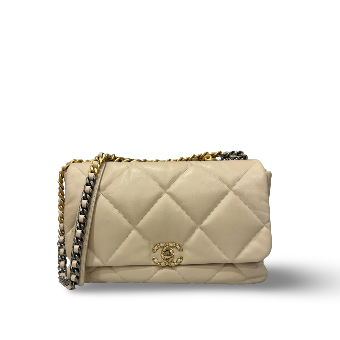 Chanel Quilted Lambskin Maxi 19 bag Bag - GHW / Beige