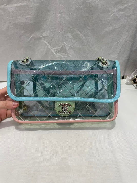 Chanel Quilted PVC Medium Single Flap Bag - SHW / Pink / Blue