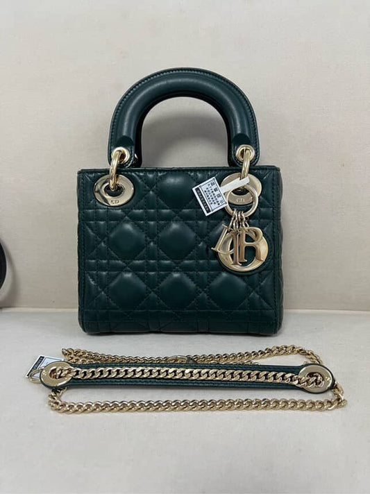 Dior Cannage Lambskin Mini Lady Bag - GHW / Dark Green