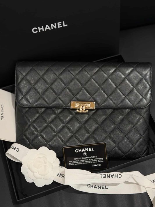 Chanel Quilted Caviar CC Flap Clutch - SHW / Black