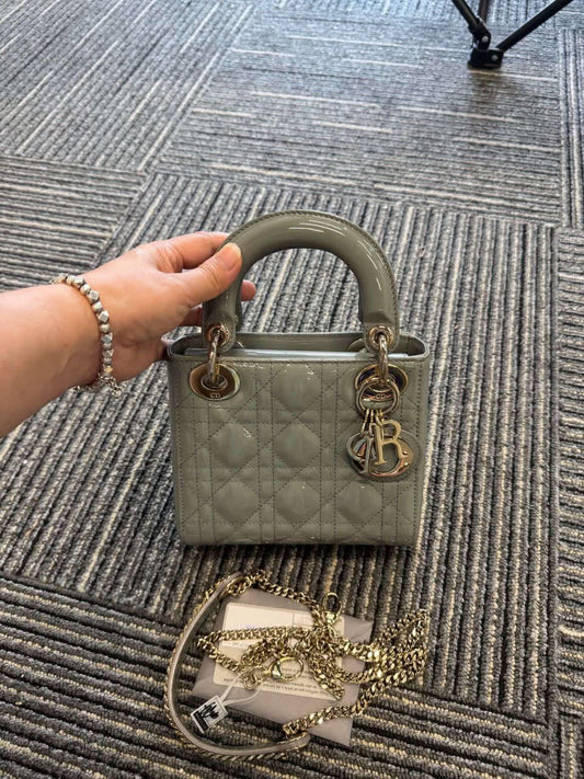 Dior Cannage Patent Mini Lady Dior Bag - GHW / Gray