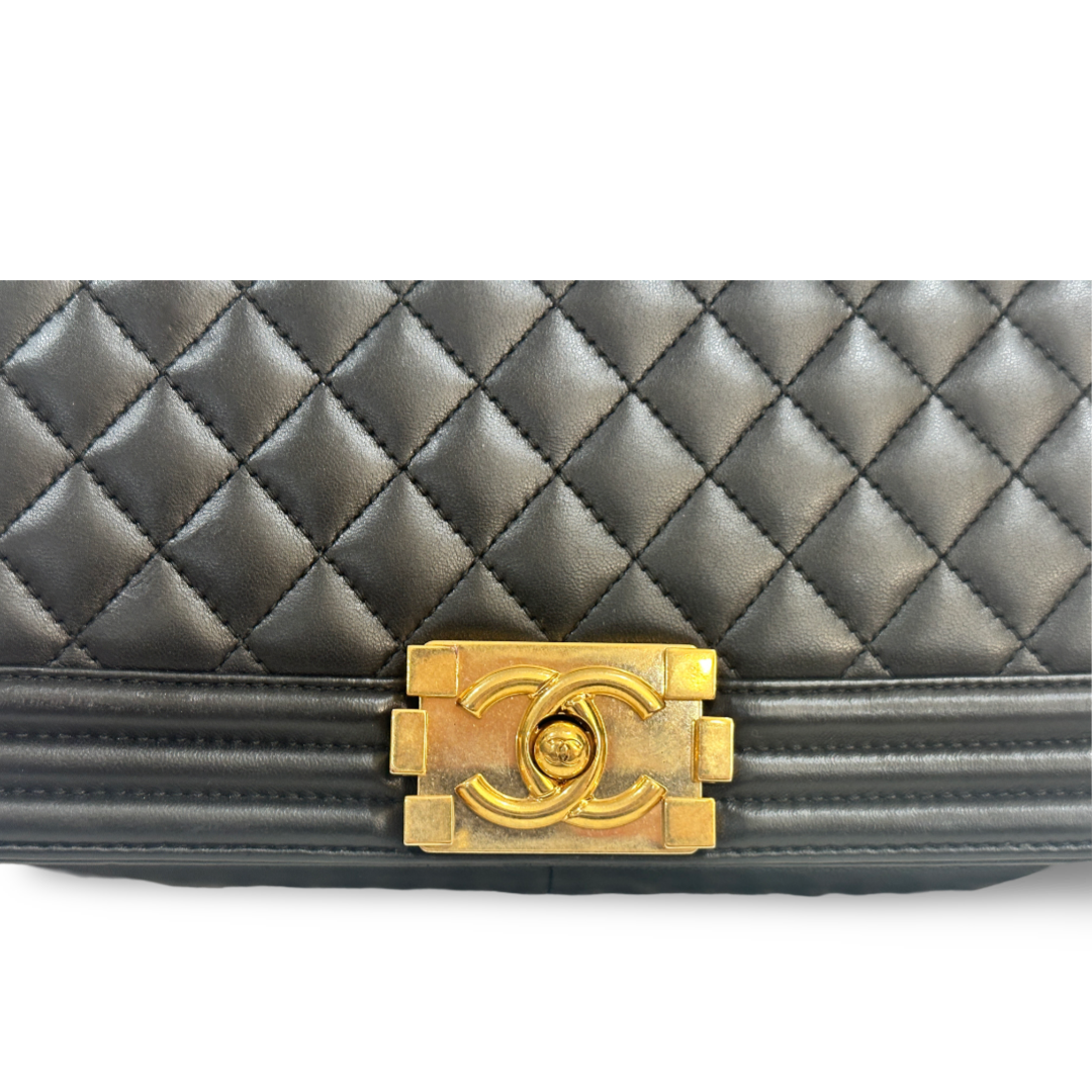 Chanel Classic Medium Lambskin Boy Bag - Gold / Black