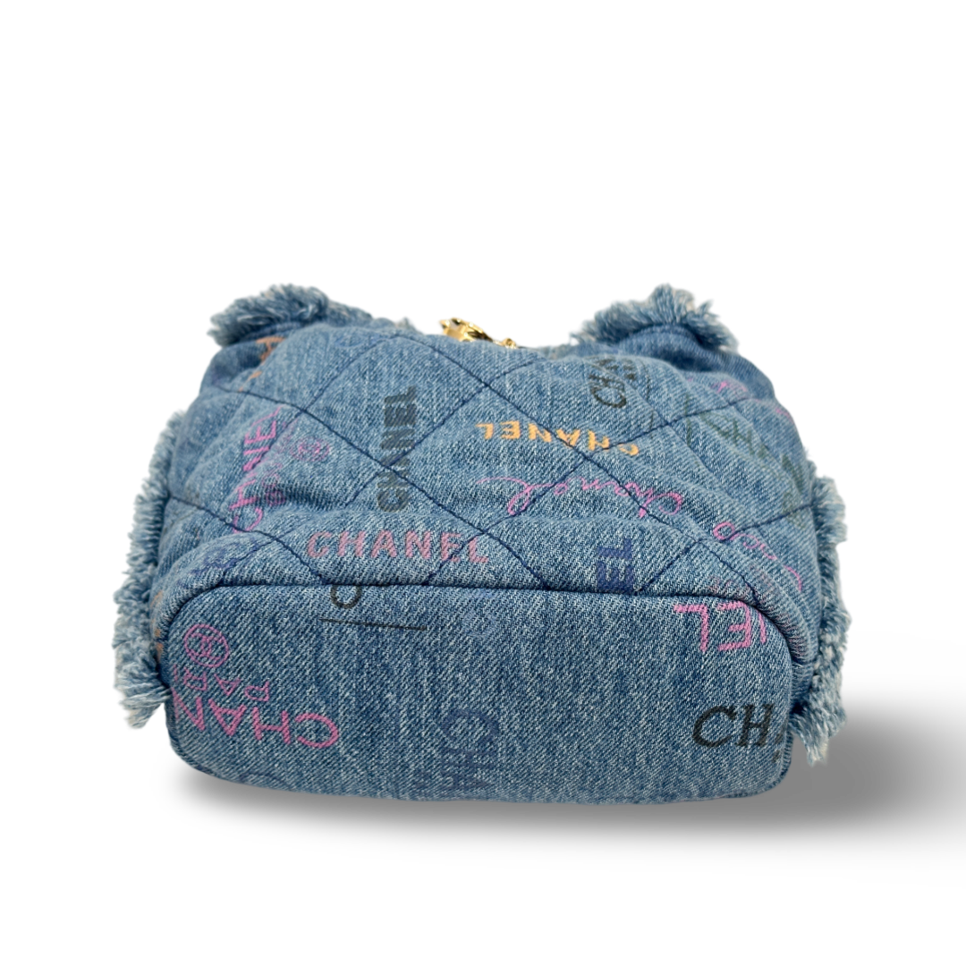 Chanel Denim Quilted Medium Mood Bucket With Chain Blue Multicolor