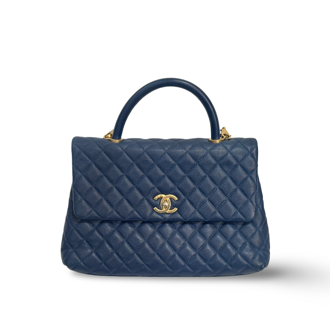 Chanel Caviar Lizard Quilted Medium Coco Handle Bag Blue