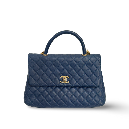 Chanel Caviar Lizard Quilted Medium Coco Handle Bag Blue