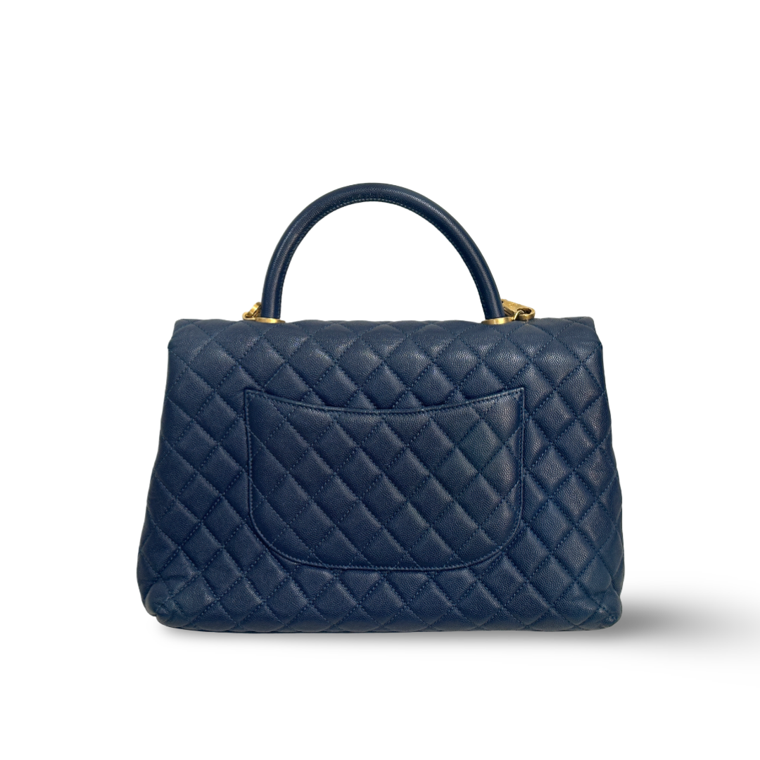 Chanel Caviar Lizard Quilted Medium Coco Handle Bag Blue
