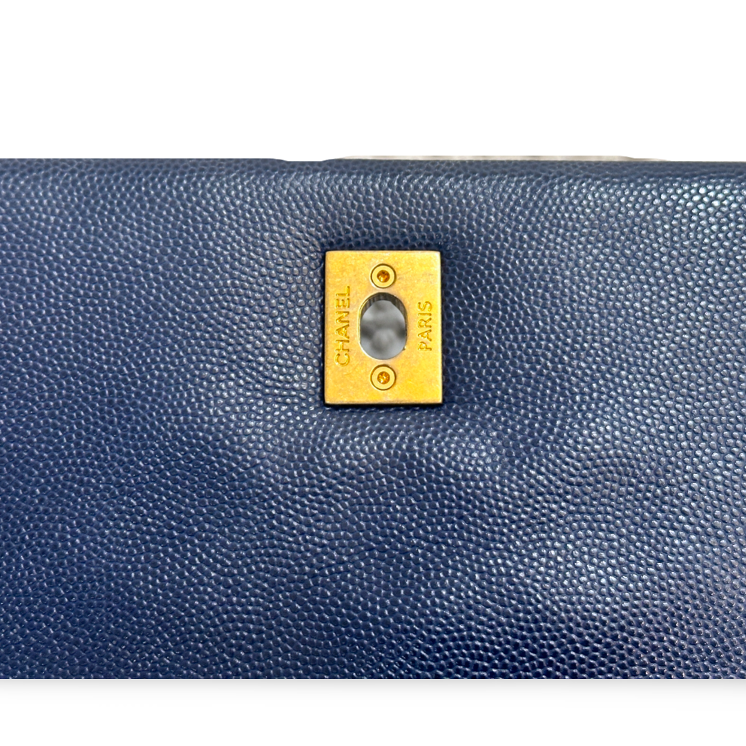 Chanel Caviar Lizard Quilted Medium Coco Handle Bag Blue