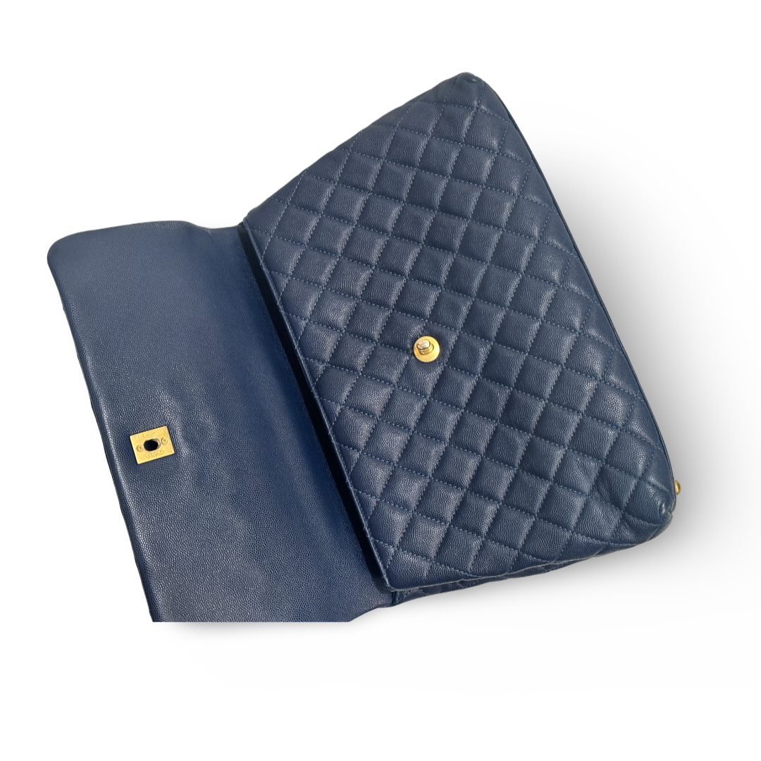 Chanel Caviar Lizard Quilted Medium Coco Handle Bag Blue