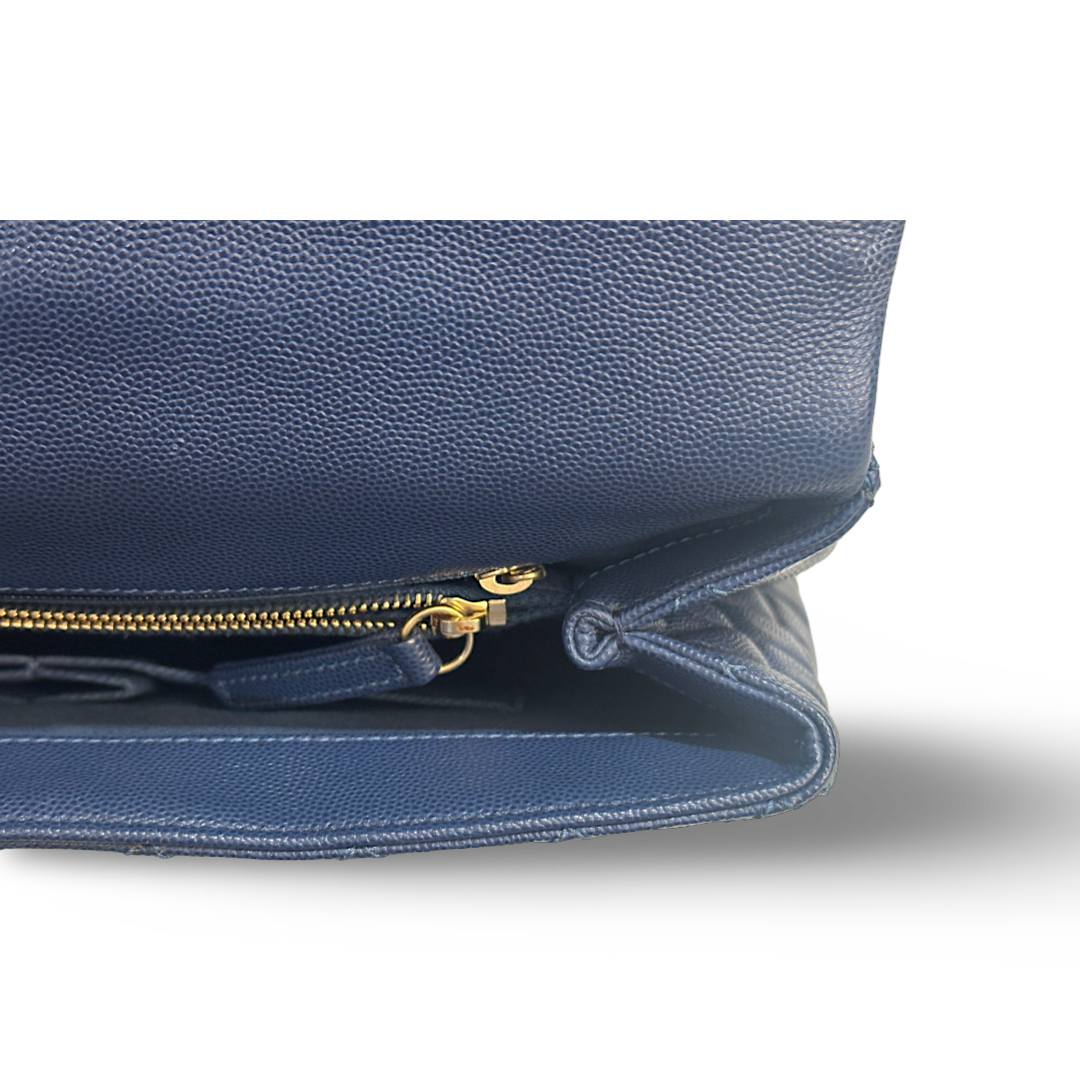 Chanel Caviar Lizard Quilted Medium Coco Handle Bag Blue
