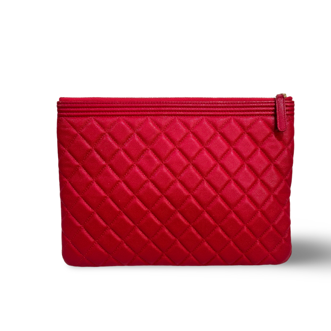 Chanel Caviar Medium Boy Zip Pouch - Red