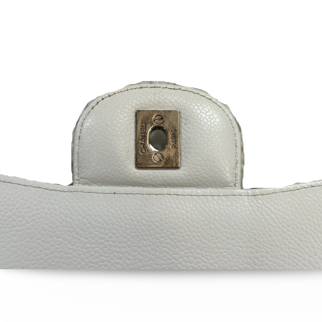Chanel Classic Caviar Quilted Maxi Double Flap - SHW / White