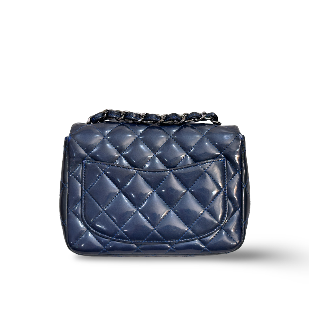 Chanel Classic Patent Quilted Mini Square Single Flap Navy