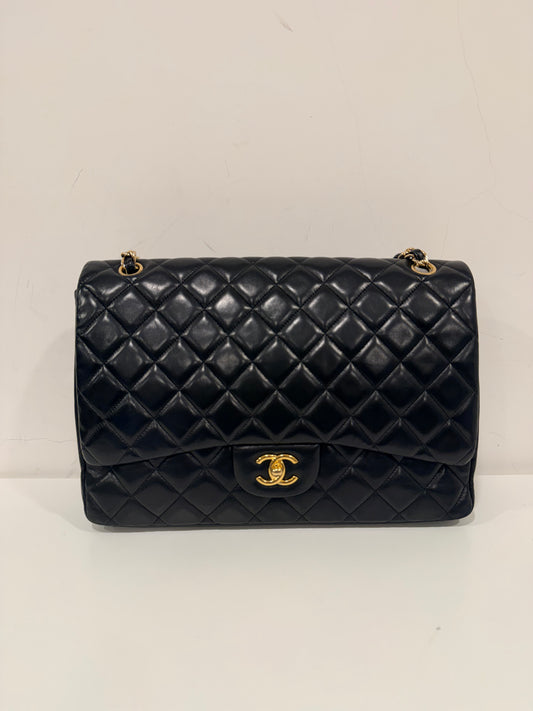 Chanel Quileted Lambskin Maxi Single Flap - GHW / Black