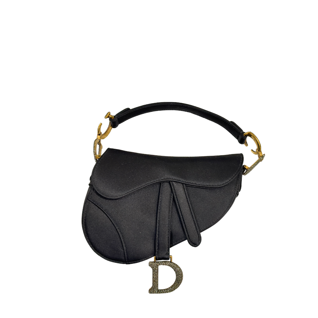 Dior Satin Crystal Mini Saddle Bag Black