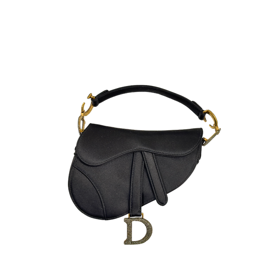 Dior Satin Crystal Mini Saddle Bag Black