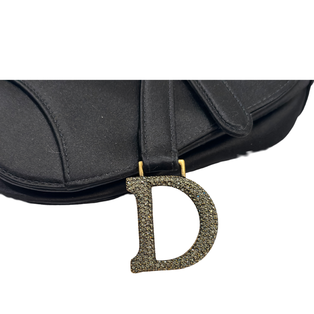 Dior Satin Crystal Mini Saddle Bag Black