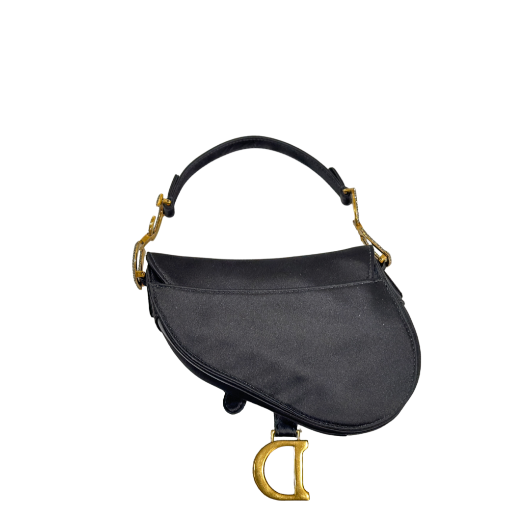 Dior Satin Crystal Mini Saddle Bag Black