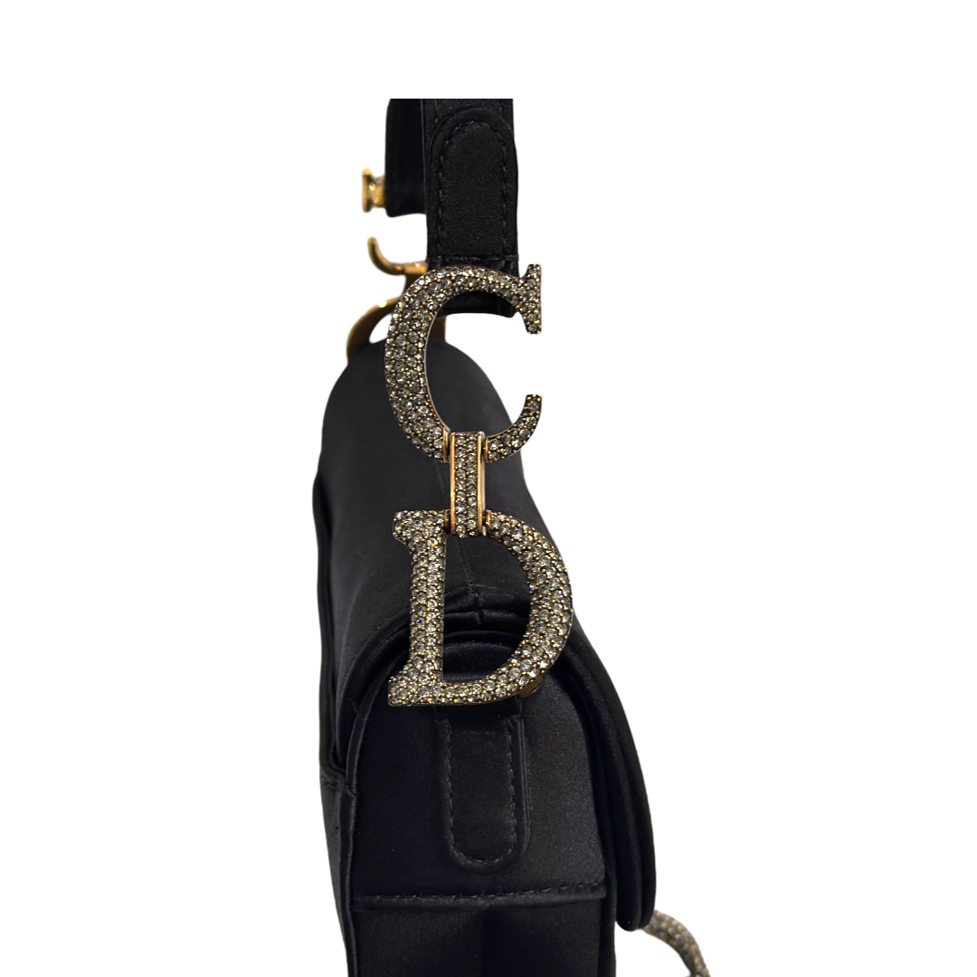 Dior Satin Crystal Mini Saddle Bag Black