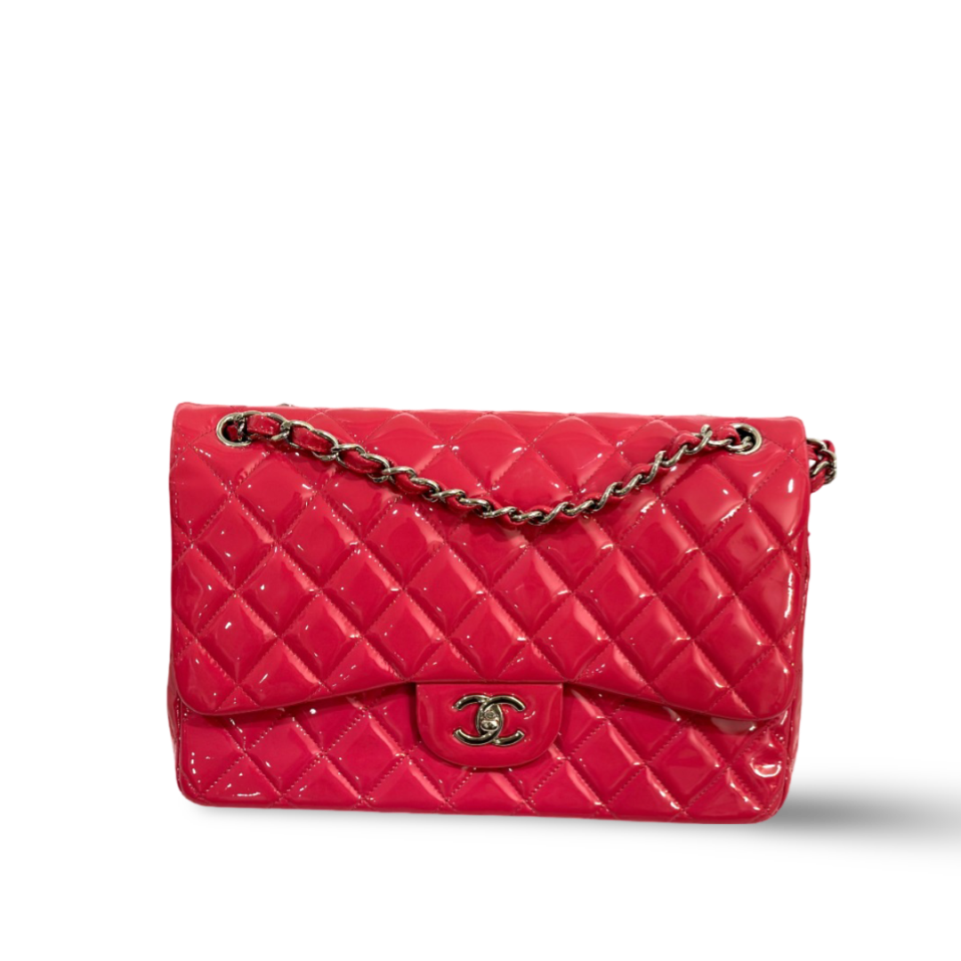 Chanel Classic Patent Quilted Jumbo Double Flap Pink