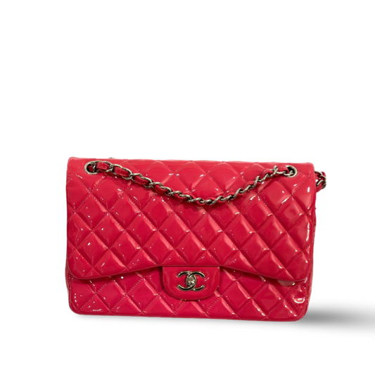 Chanel Classic Patent Quilted Jumbo Double Flap Pink