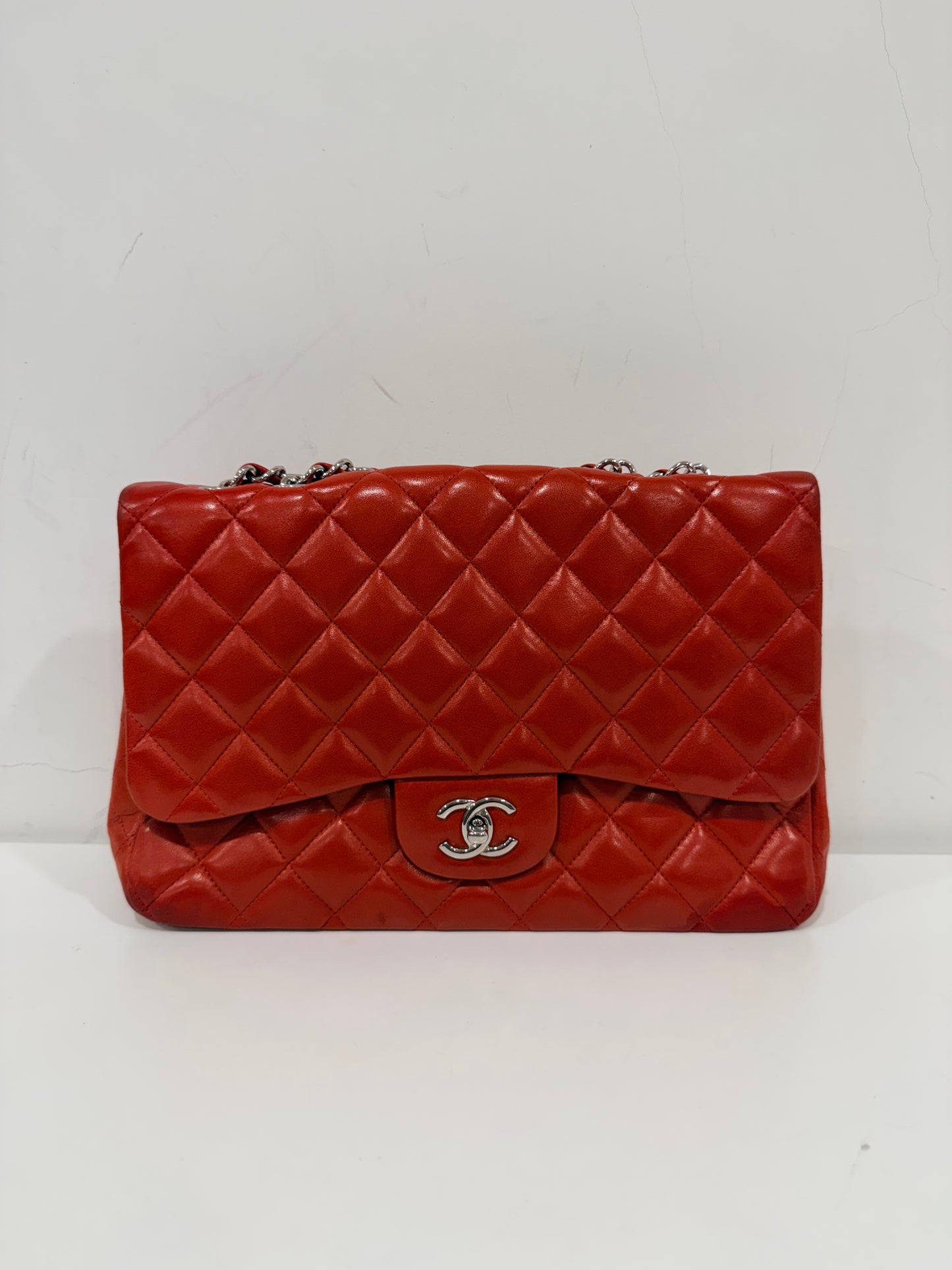 Chanel Quileted Lambskin Jumbo Single Flap - GHW / Red