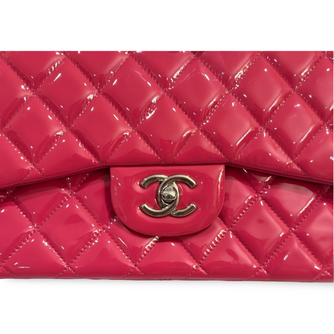 Chanel Classic Patent Quilted Jumbo Double Flap Pink