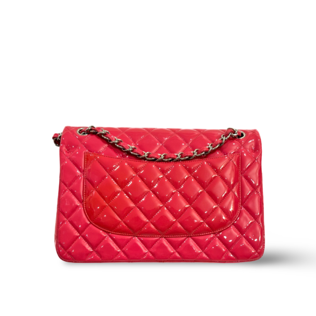 Chanel Classic Patent Quilted Jumbo Double Flap Pink
