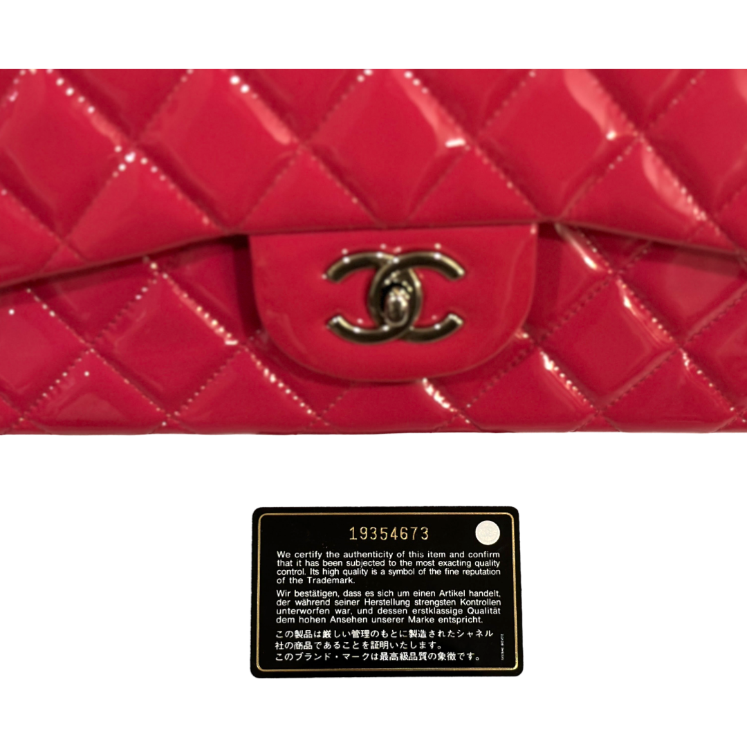 Chanel Classic Patent Quilted Jumbo Double Flap Pink