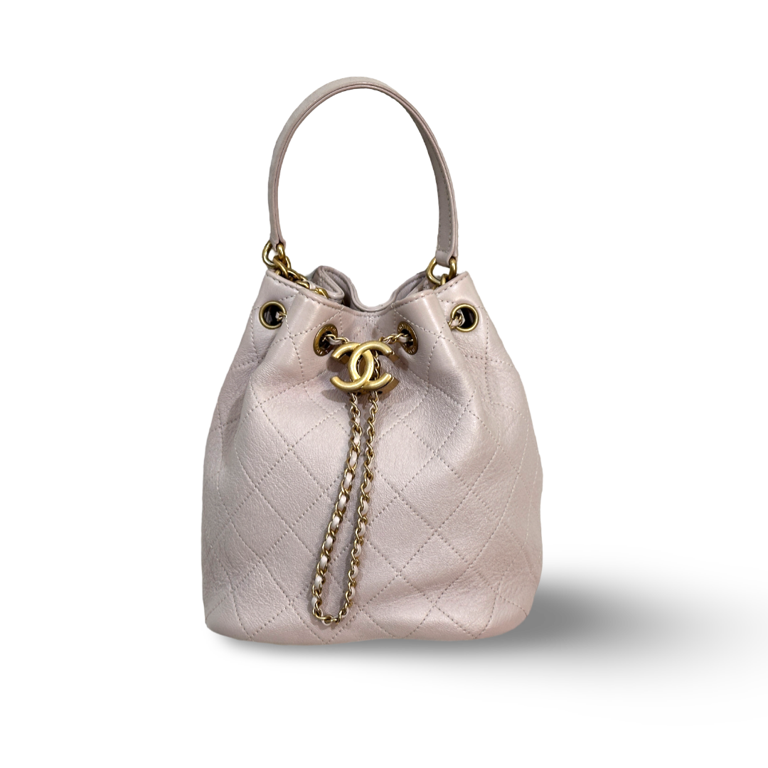 Chanel Lambskin Drawstring Bucket Bag Light Pink