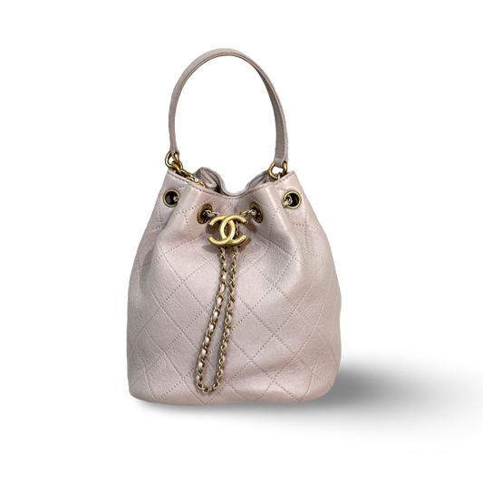 Chanel Lambskin Drawstring Bucket Bag Light Pink