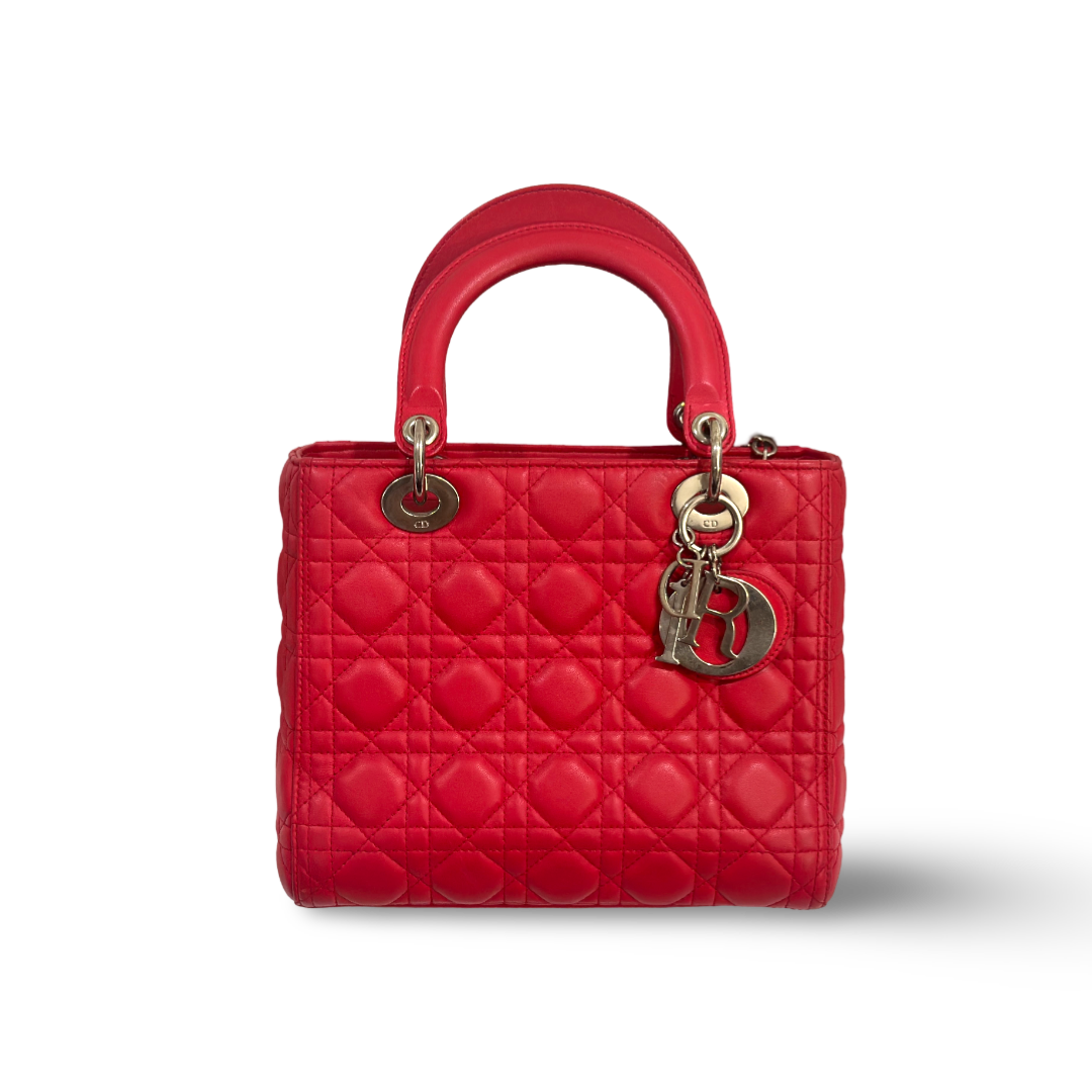Dior Cannage Lambskin Medium Lady Bag Red