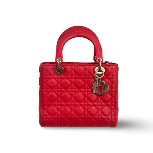 Dior Cannage Lambskin Medium Lady Bag Red