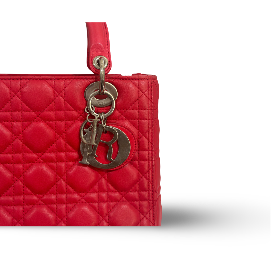 Dior Cannage Lambskin Medium Lady Bag Red