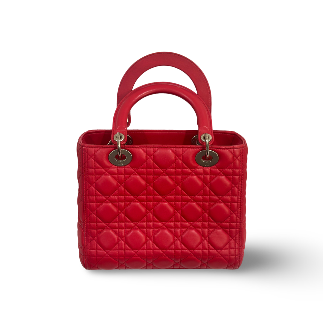Dior Cannage Lambskin Medium Lady Bag Red
