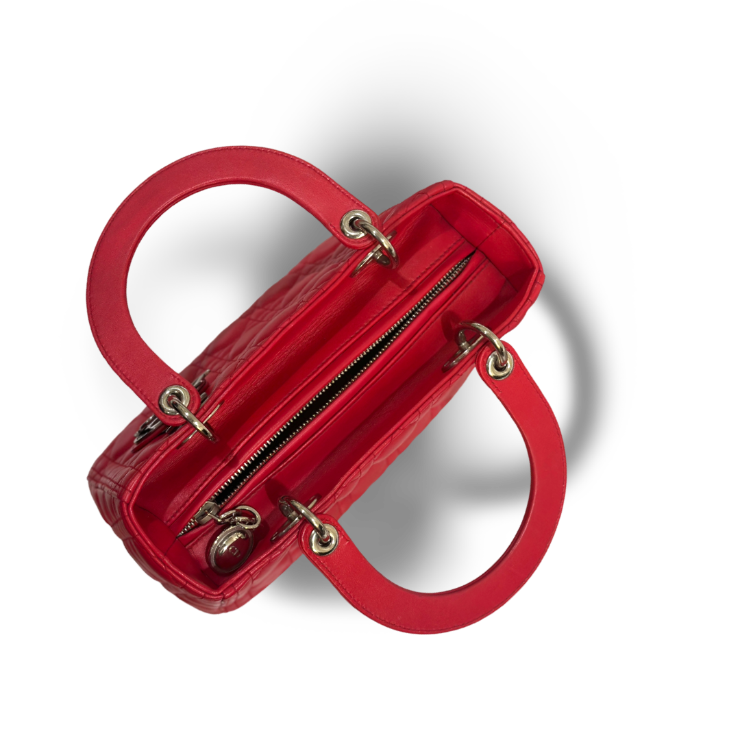 Dior Cannage Lambskin Medium Lady Bag Red