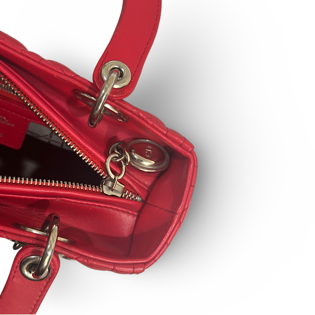 Dior Cannage Lambskin Medium Lady Bag Red